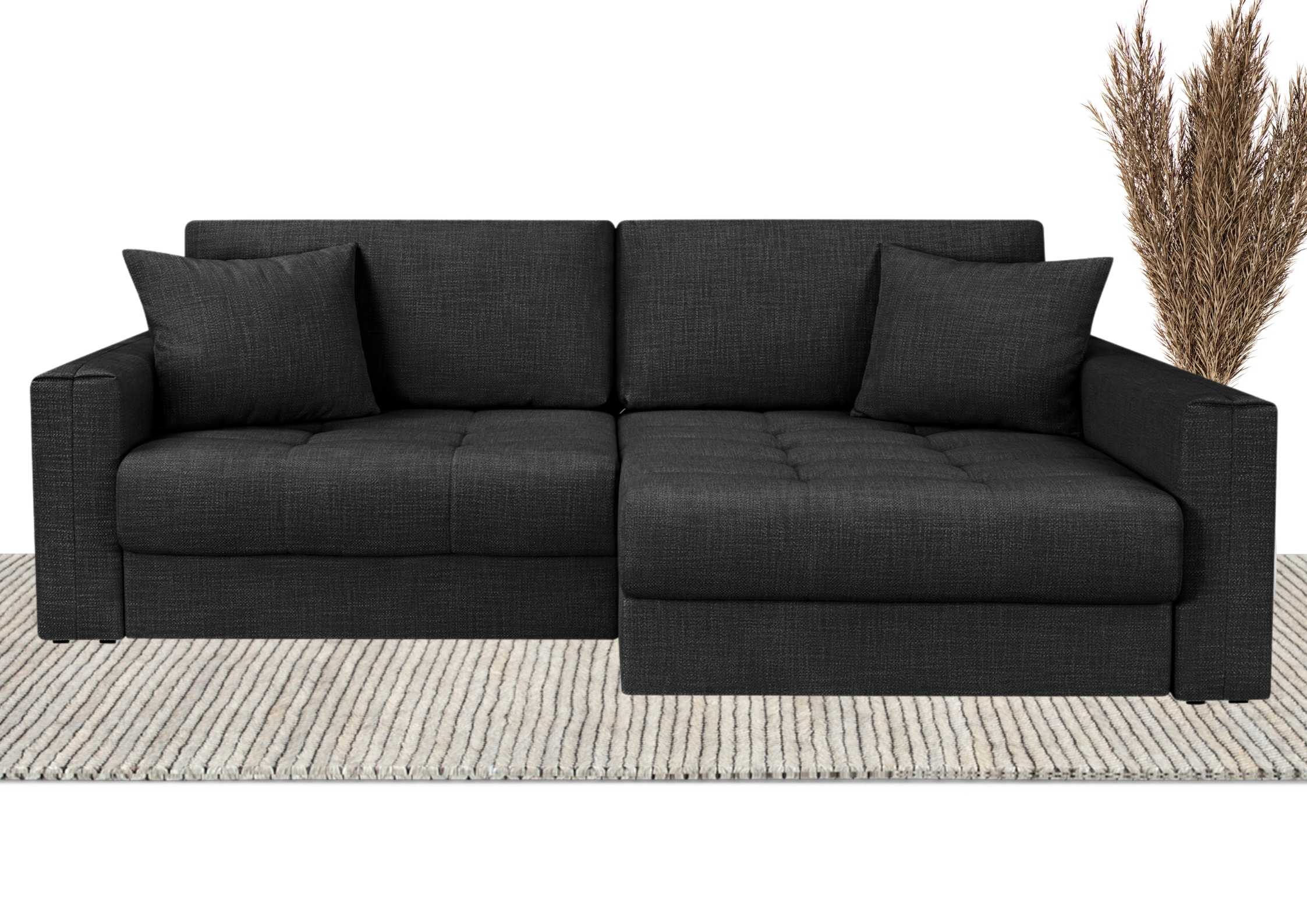 Czarny narożnik modułowy z pikowanym siedziskiem